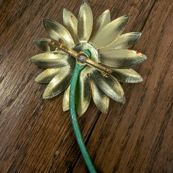 Vintage Orange & Red Flower Brooch Made In Germany Mid Century Rare3.5"x 2" ap - Picture 5 of 10